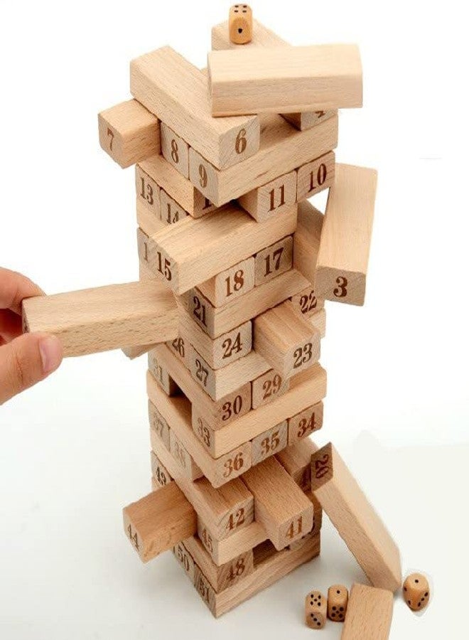 PULSBERY Timber Tower Wooden Block for Kids 54 Pieces Numbered Classic Stacking Game with 2 Dices Giant Wooden Toppling, and Tumbling Game for Children - Image 1